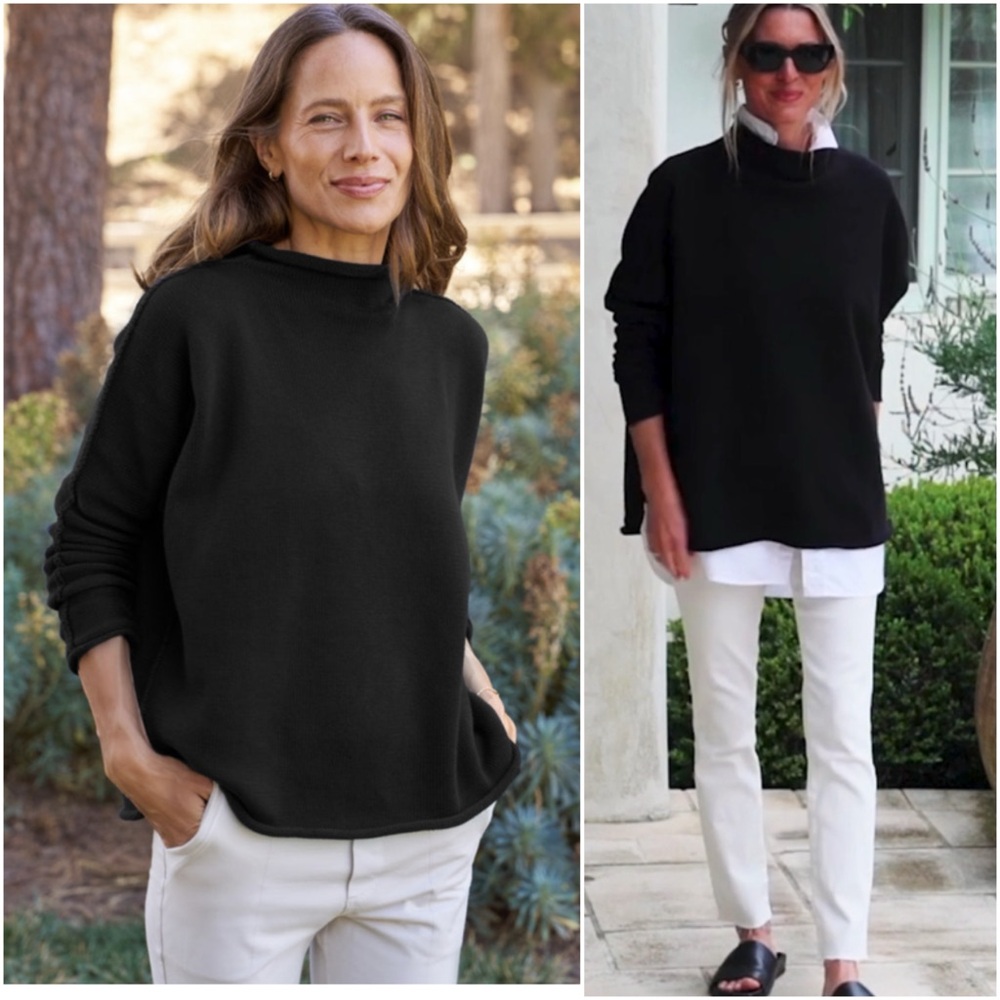 Frank & Eileen Black Funnel Neck Capulet - Size Medium